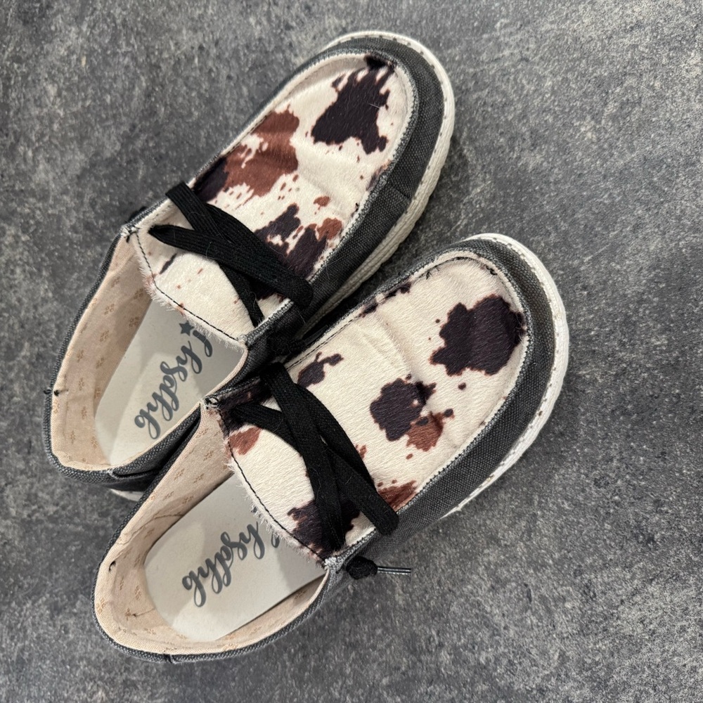 Gypsy Jazz Black and Brown Cow Print Shoes